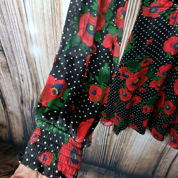 ♥️Free People Floral Polka Dot Long Sleeve Dress Valentines Day Sexy Feminine S - Picture 8 of 10